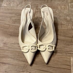 Zara Off-White Slingback Heels with Buckle